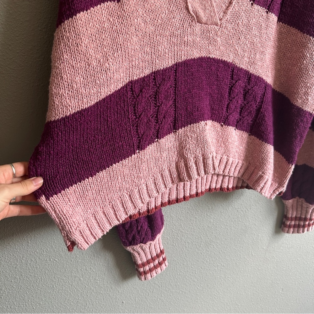 NWT Free People Pembrook Striped Cable Knit Collared Sweater Small - Picture 7 of 13